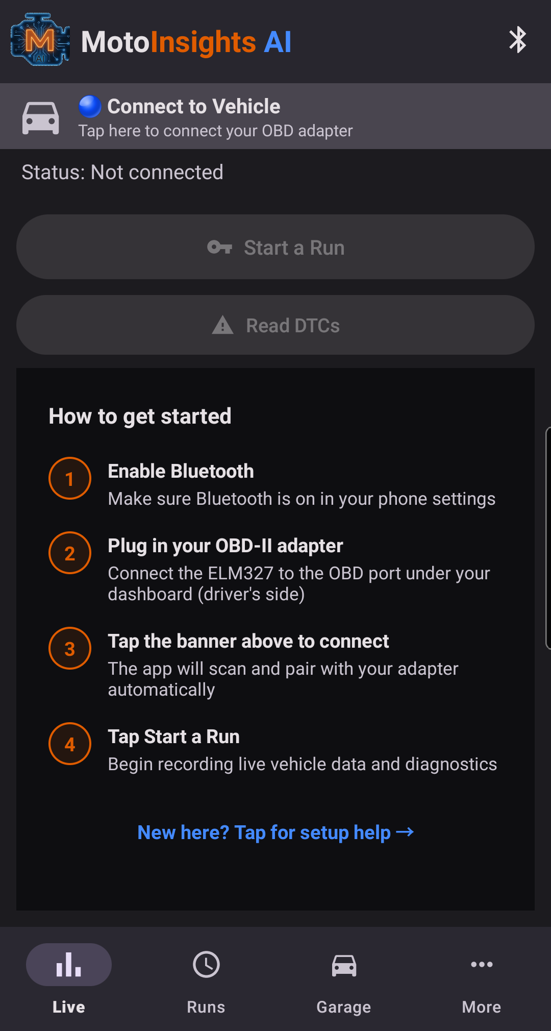 MotoInsights AI main dashboard